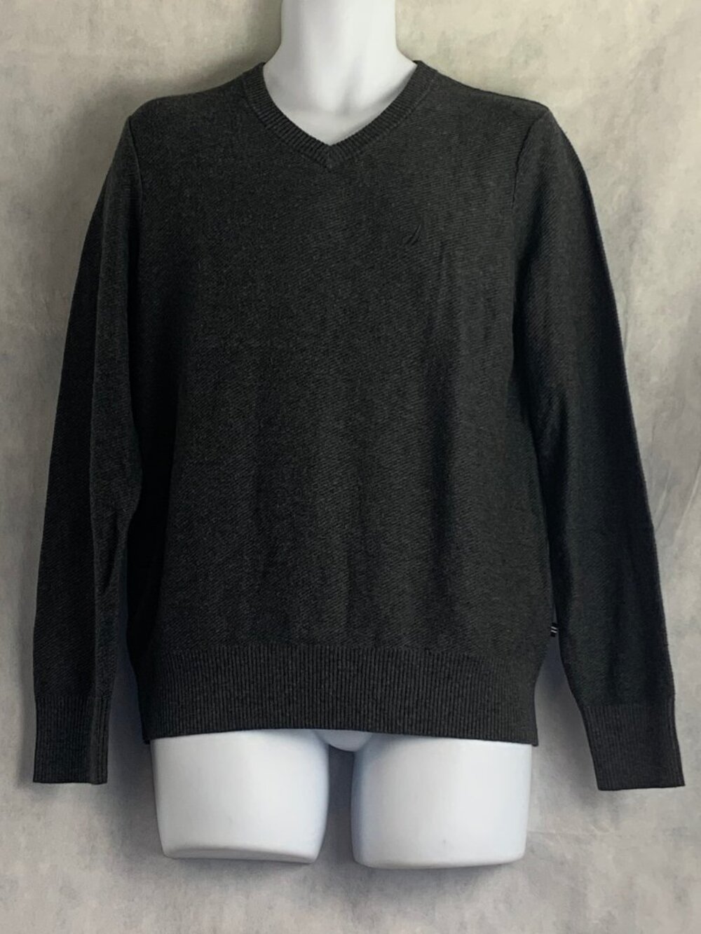 Nautica Men's Pima Cotton Blend Textured V-Neck Pullover Sweater, Gray, Small